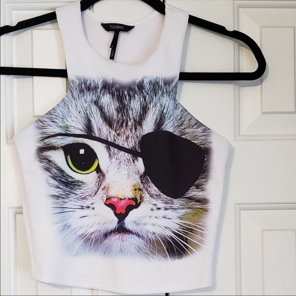 PacSun Tops - Nollie Graphic Cat White Racerback Shell Tank